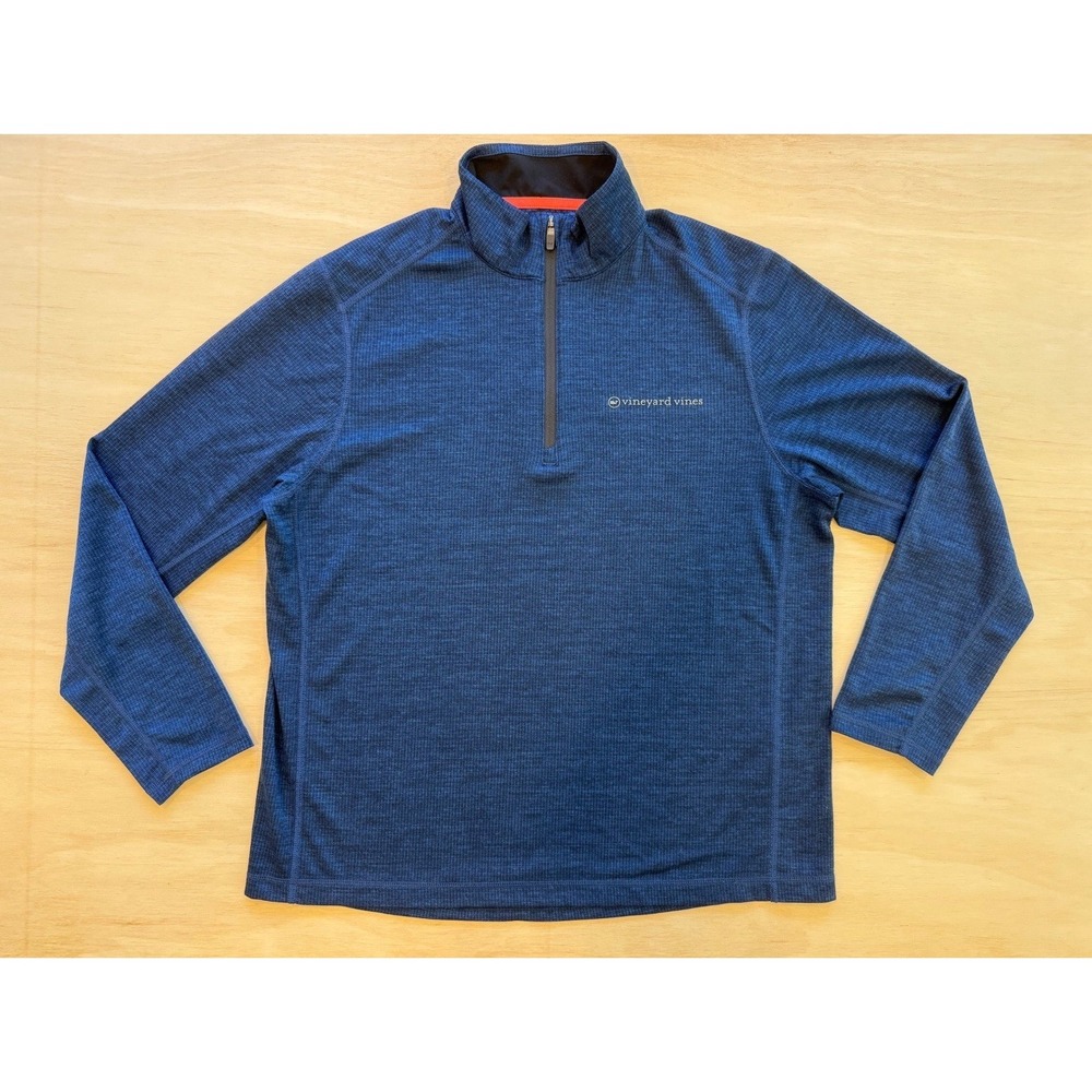 Vineyard Vines Mens Large On-The-Go Sankaty Quarter Zip Blue Pullover 1K001156